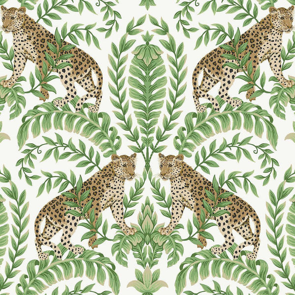 Wallpaper Jungle Leopard Wallpaper // White & Green 