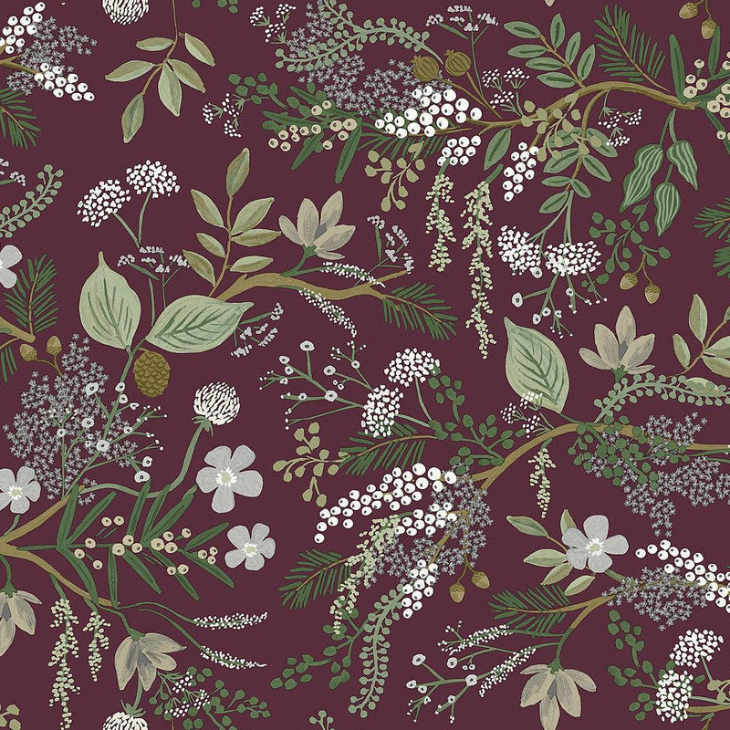 Wallpaper Juniper Forest Wallpaper Sample // Burgundy 8 x 10 
