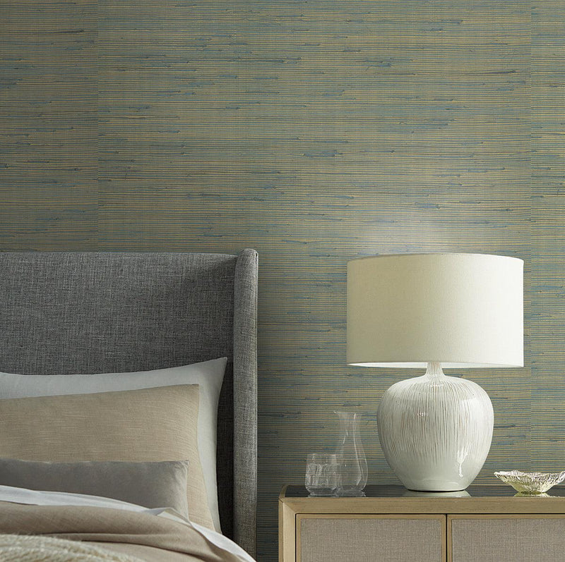 Wallpaper Jute Wallpaper // Gold & Blue Metallic 