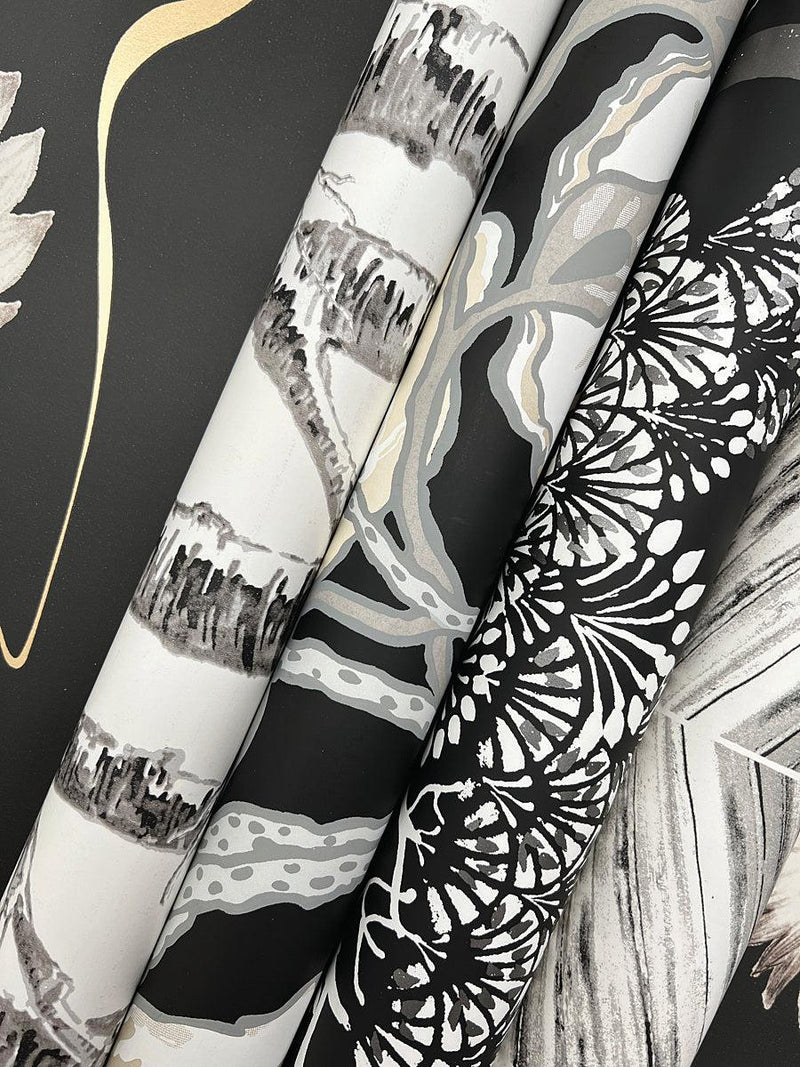 Wallpaper Kimono Trees Wallpaper // Black Metallic 