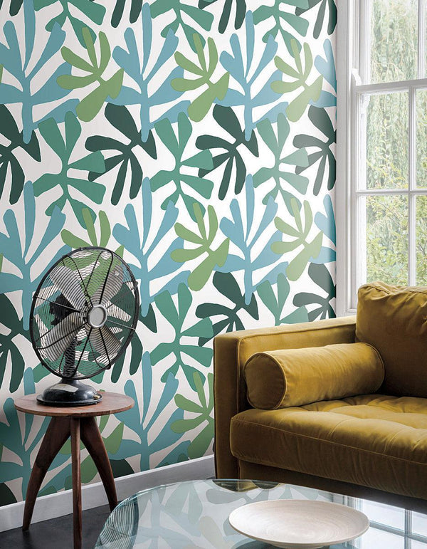 Wallpaper Kinetic Tropical Peel & Stick Wallpaper // Blue & Green 