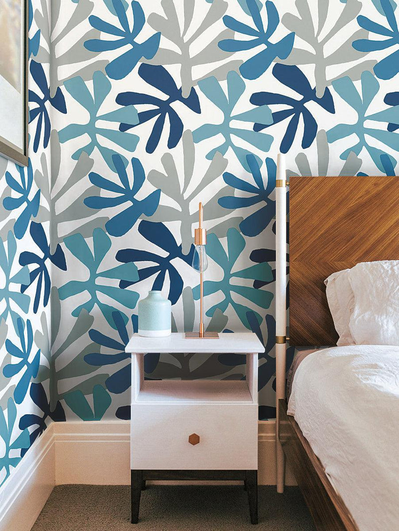 Wallpaper Kinetic Tropical Peel & Stick Wallpaper // Blue & Grey 