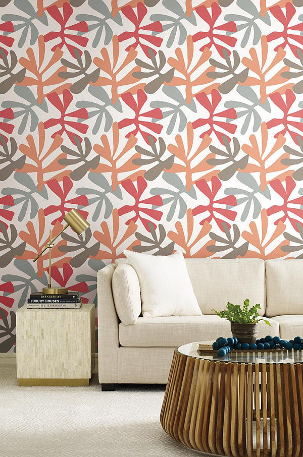 Wallpaper Kinetic Tropical Peel & Stick Wallpaper // Coral & Beige 