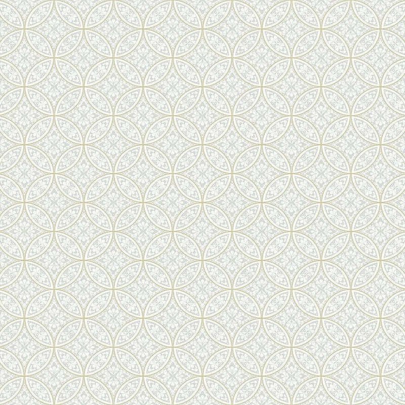 Wallpaper Lacey Circle Geo Wallpaper Sample // Cream & Grey 8 x 10 