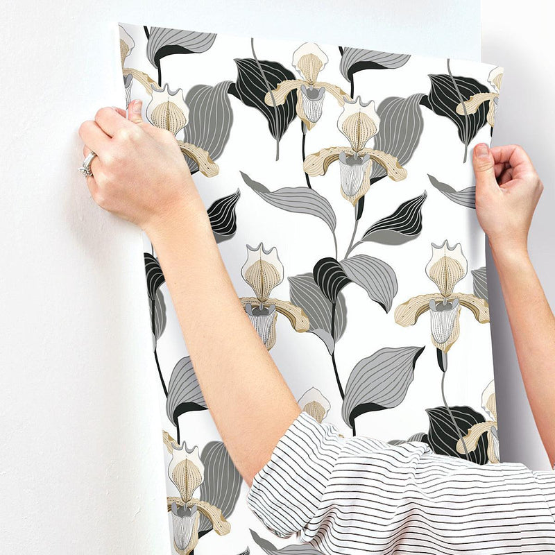 Wallpaper Lady Slipper Wallpaper // Gold & Grey 