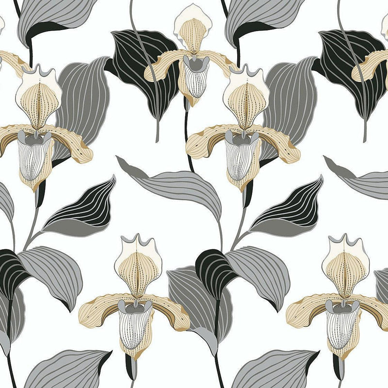 Wallpaper Lady Slipper Wallpaper Sample // Gold & Grey 8 x 10 