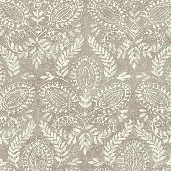 Wallpaper Laurel Damask Wallpaper // Brown 