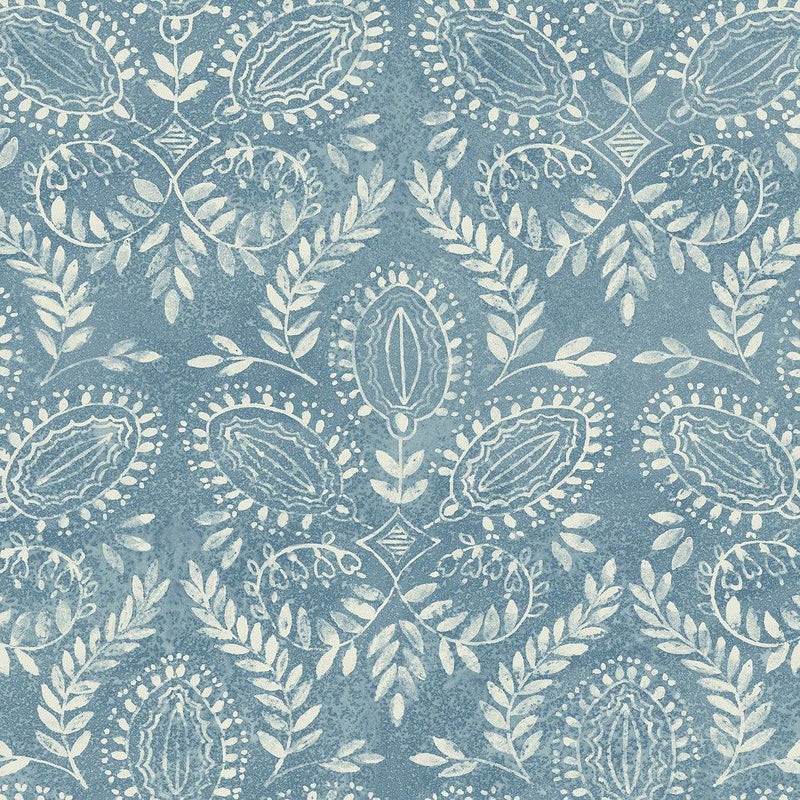 Wallpaper Laurel Damask Wallpaper Sample // Blue 8 x 10 