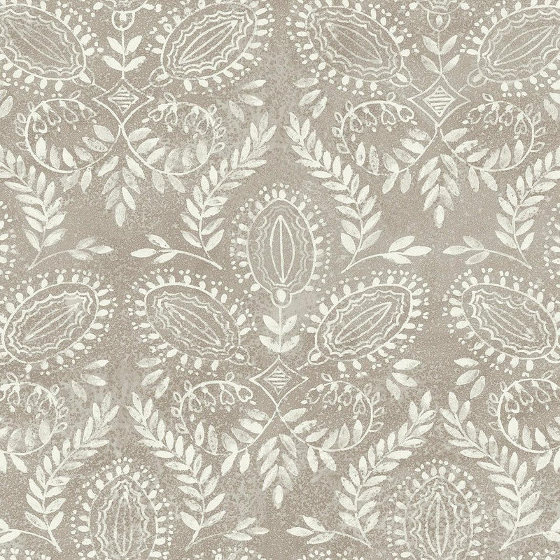 Wallpaper Laurel Damask Wallpaper Sample // Brown 8 x 10 