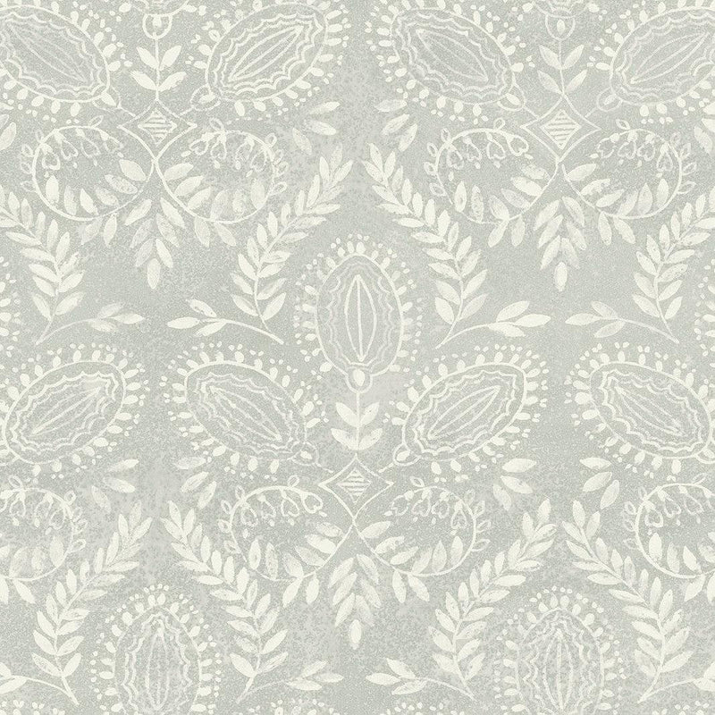 Wallpaper Laurel Damask Wallpaper Sample // Grey 8 x 10 