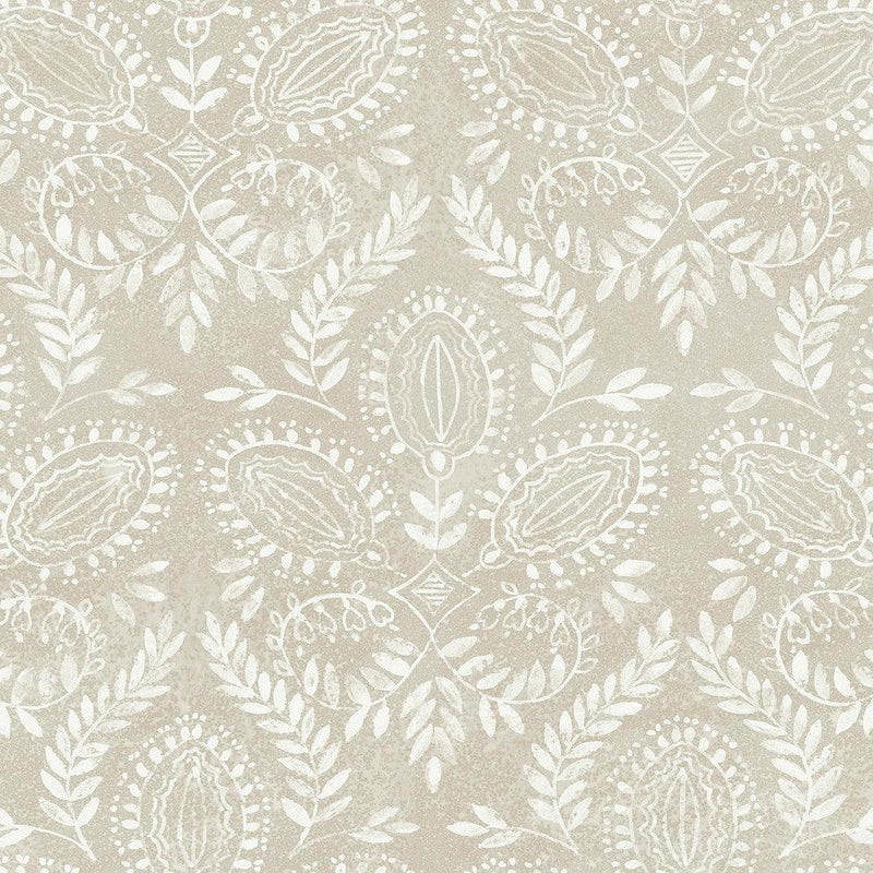 Wallpaper Laurel Damask Wallpaper Sample // Off White 8 x 10 