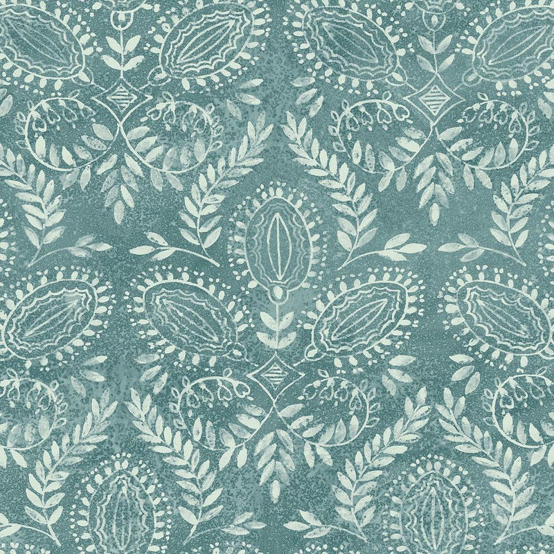 Wallpaper Laurel Damask Wallpaper Sample // Teal 8 x 10 