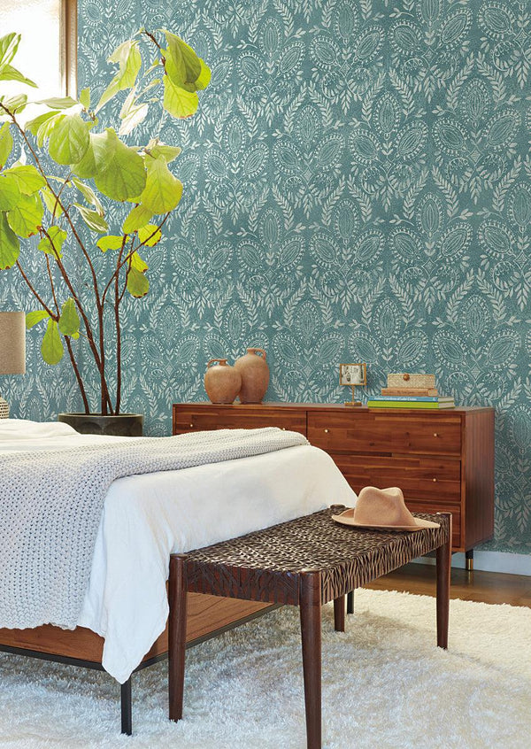 Wallpaper Laurel Damask Wallpaper // Teal 