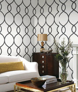 Wallpaper Laurel Leaf Ogee Wallpaper // Black 