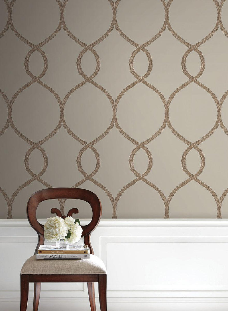 Wallpaper Laurel Leaf Ogee Wallpaper // Brown 