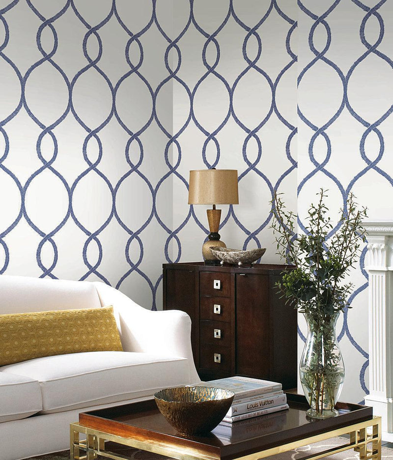 Wallpaper Laurel Leaf Ogee Wallpaper // Navy 