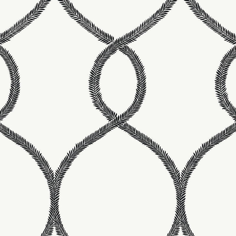 Wallpaper Laurel Leaf Ogee Wallpaper Sample // Black 8 x 10 