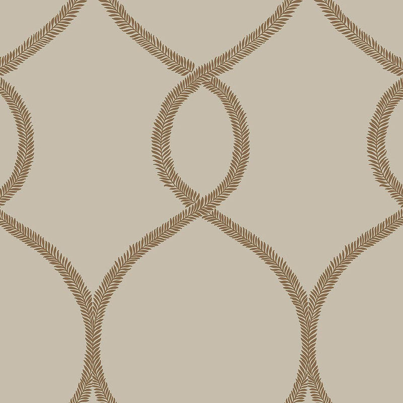 Wallpaper Laurel Leaf Ogee Wallpaper Sample // Brown 8 x 10 