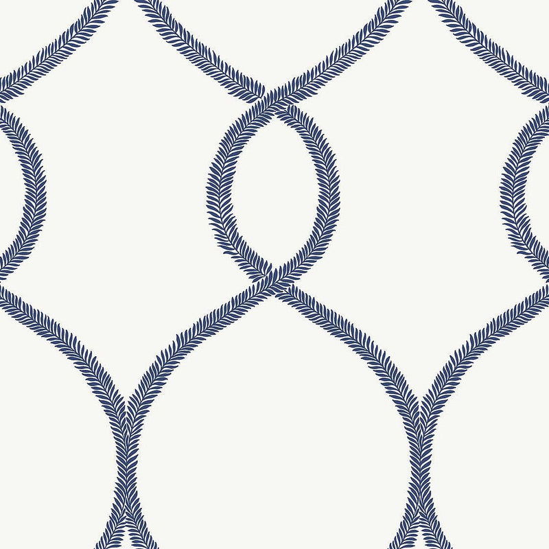 Wallpaper Laurel Leaf Ogee Wallpaper Sample // Navy 8 x 10 