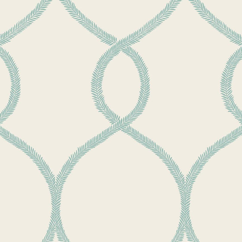 Wallpaper Laurel Leaf Ogee Wallpaper Sample // Teal 8 x 10 