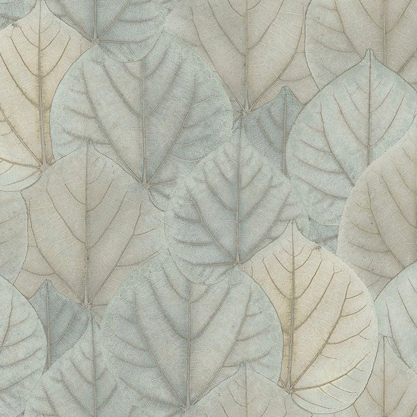 Wallpaper Leaf Concerto Wallpaper // Blue & Taupe 