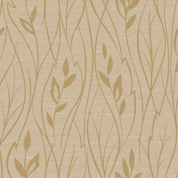 Wallpaper Leaf Silhouette Wallpaper // Beige Metallic 