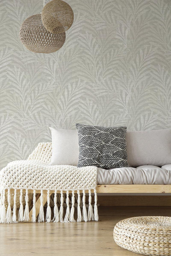 Wallpaper Leaves Stripe Wallpaper // Grey 