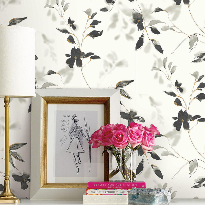 Wallpaper Linden Flower Peel & Stick Wallpaper // Black 