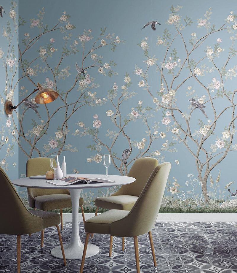 Wallpaper Lingering Garden Wall Mural Sample // Light Blue 8 x 10 