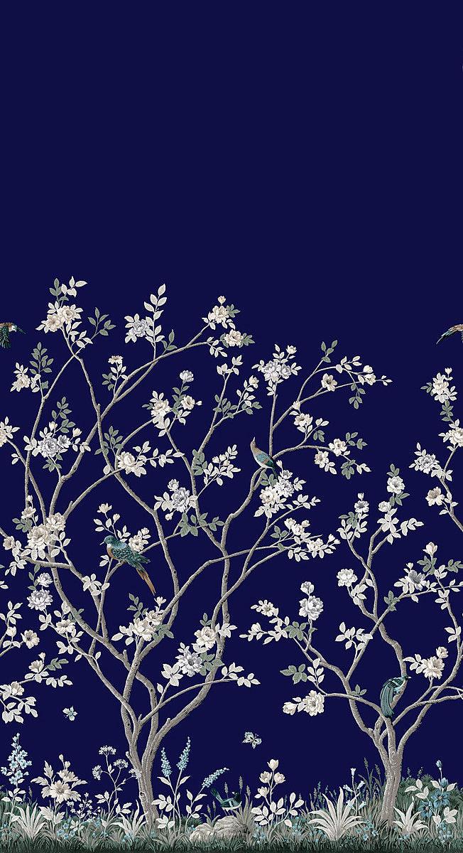 Wallpaper Lingering Garden Wall Mural Sample // Navy 8 x 10 