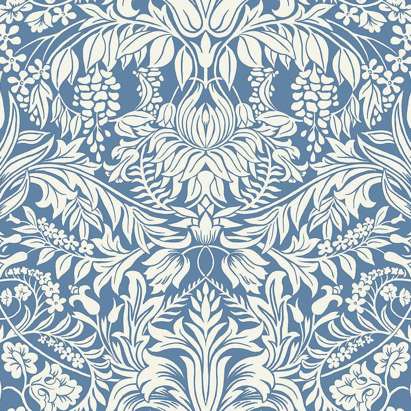 Wallpaper Lockwood Damask Wallpaper Sample // Blue 8 x 10 