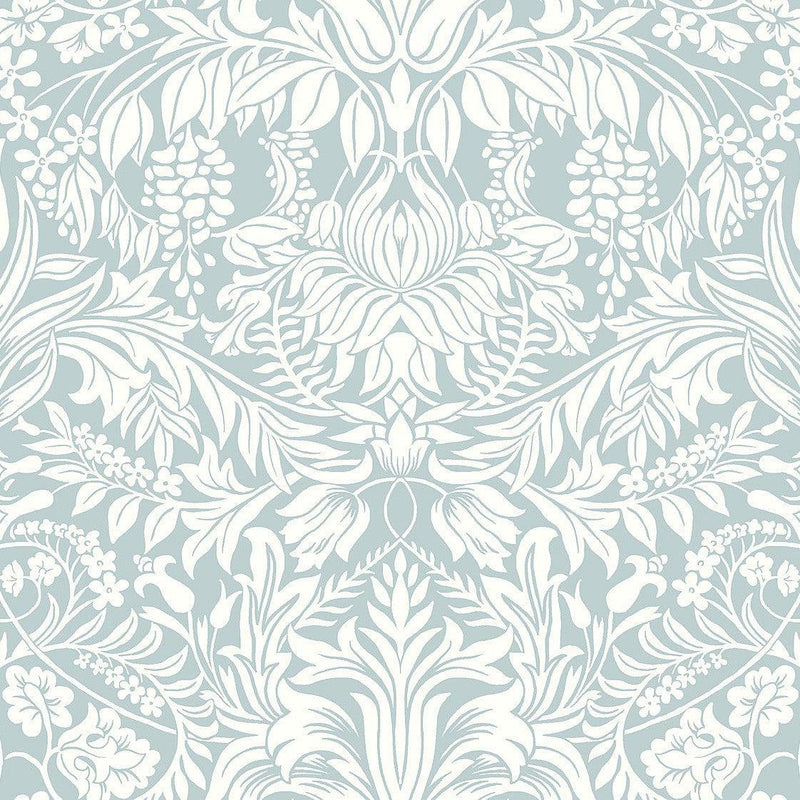 Wallpaper Lockwood Damask Wallpaper Sample // Light Blue 8 x 10 