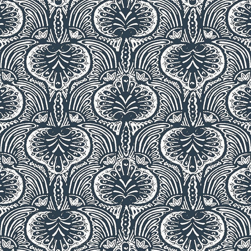 Wallpaper Lotus Palm Wallpaper Sample // Navy 8 x 10 