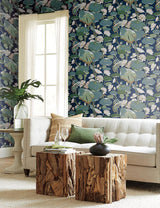 Wallpaper Lotus Pond Wallpaper // Navy Metallic 