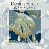 Wallpaper Lotus Pond Wallpaper // Navy Metallic 