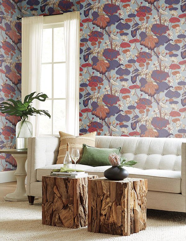 Wallpaper Lotus Pond Wallpaper // Purple & Pink 