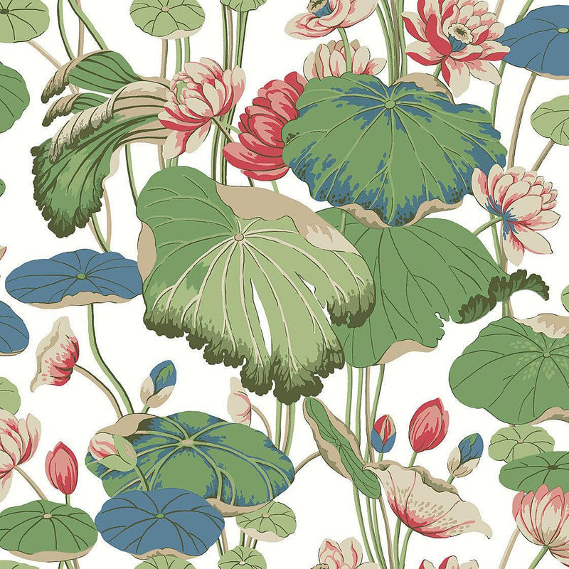 Wallpaper Lotus Pond Wallpaper Sample // Green & Pink 8 x 10 