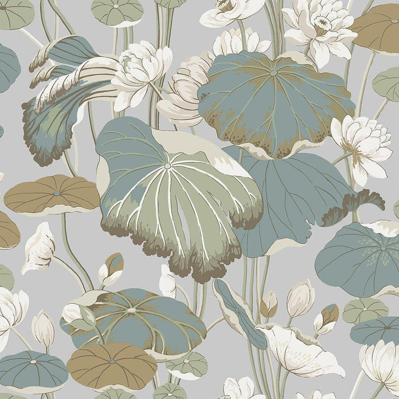 Wallpaper Lotus Pond Wallpaper Sample // Grey & Blue 8 x 10 