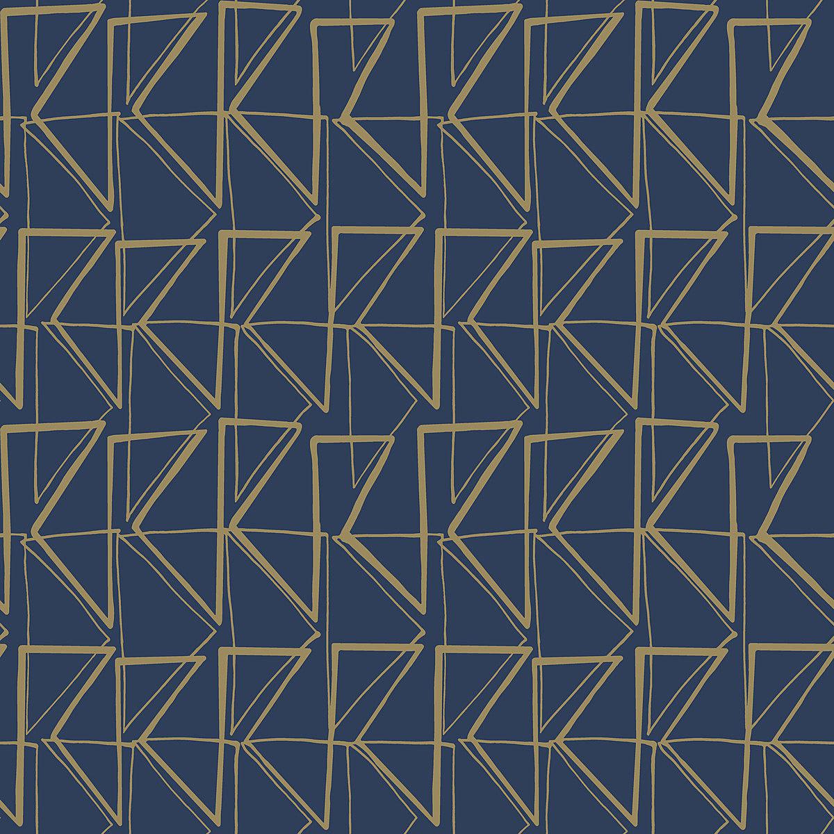Love Triangles Peel & Stick Wallpaper in Blue & Gold | Geometric Design