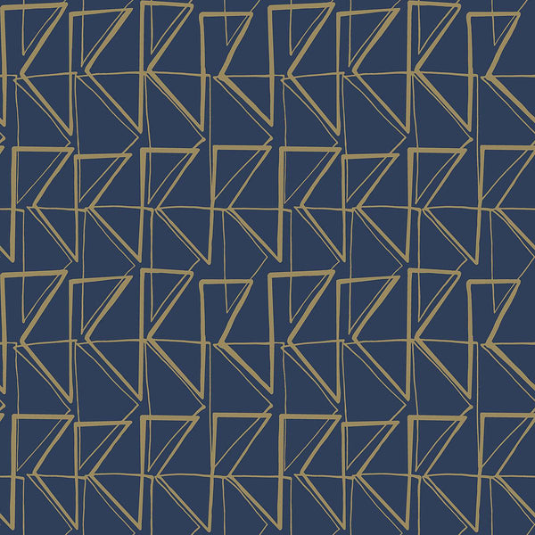 Wallpaper Love Triangles Peel & Stick Wallpaper // Blue & Gold Metallic 