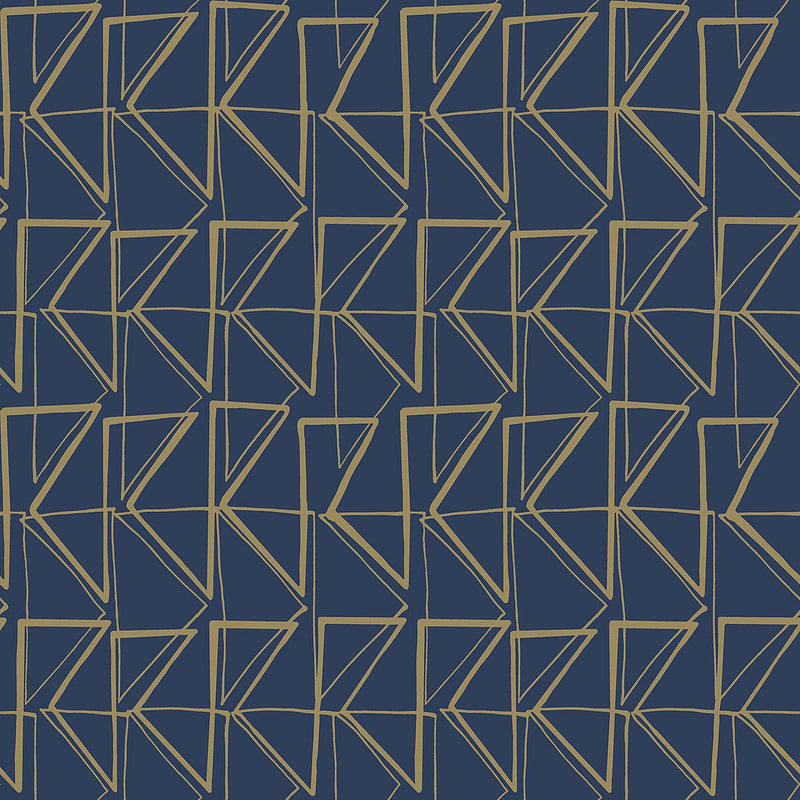 Wallpaper Love Triangles Peel & Stick Wallpaper Sample // Blue & Gold Metallic 8 x 10 
