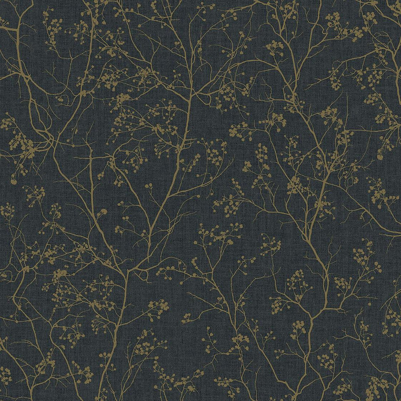 Wallpaper Luminous Branches Wallpaper // Black & Gold 