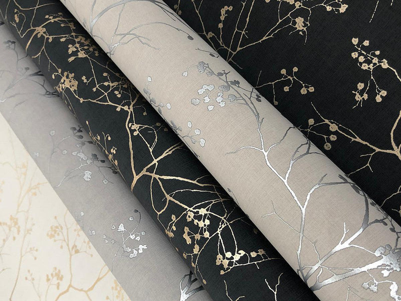 Wallpaper Luminous Branches Wallpaper // Grey & Silver 