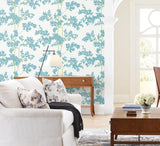 Wallpaper Lunaria Silhouette Wallpaper // White & Aqua 