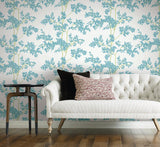 Wallpaper Lunaria Silhouette Wallpaper // White & Aqua 