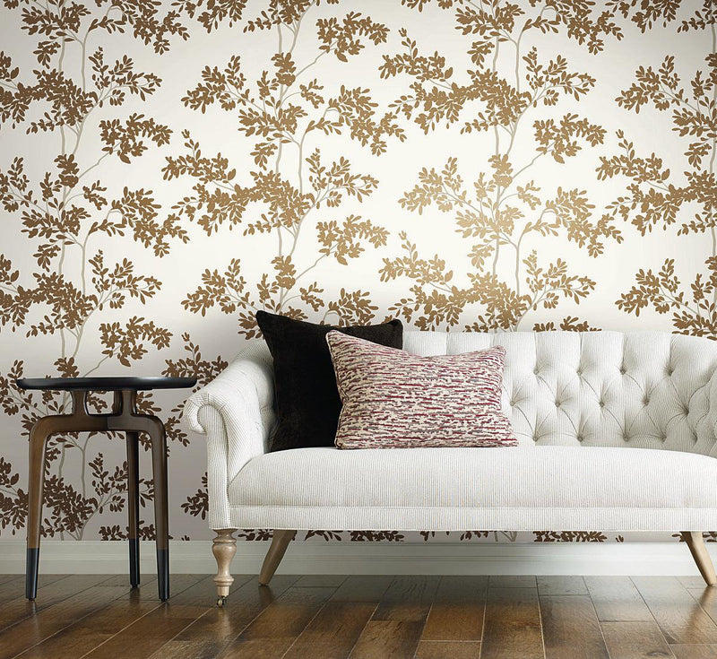 Wallpaper Lunaria Silhouette Wallpaper // White & Gold 