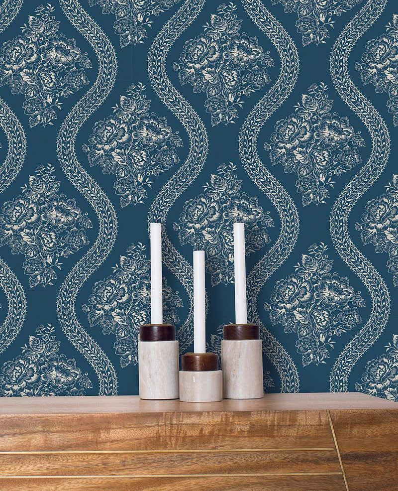 Wallpaper Magnolia Home Coverlet Floral Peel & Stick Wallpaper // Navy 