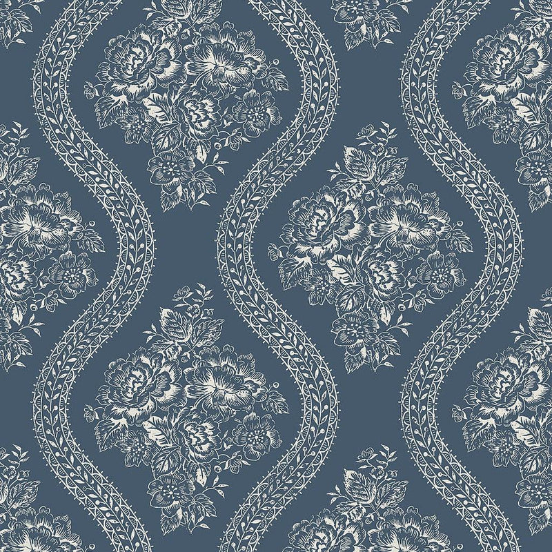 Wallpaper Magnolia Home Coverlet Floral Peel & Stick Wallpaper Sample // Navy 8 x 10 