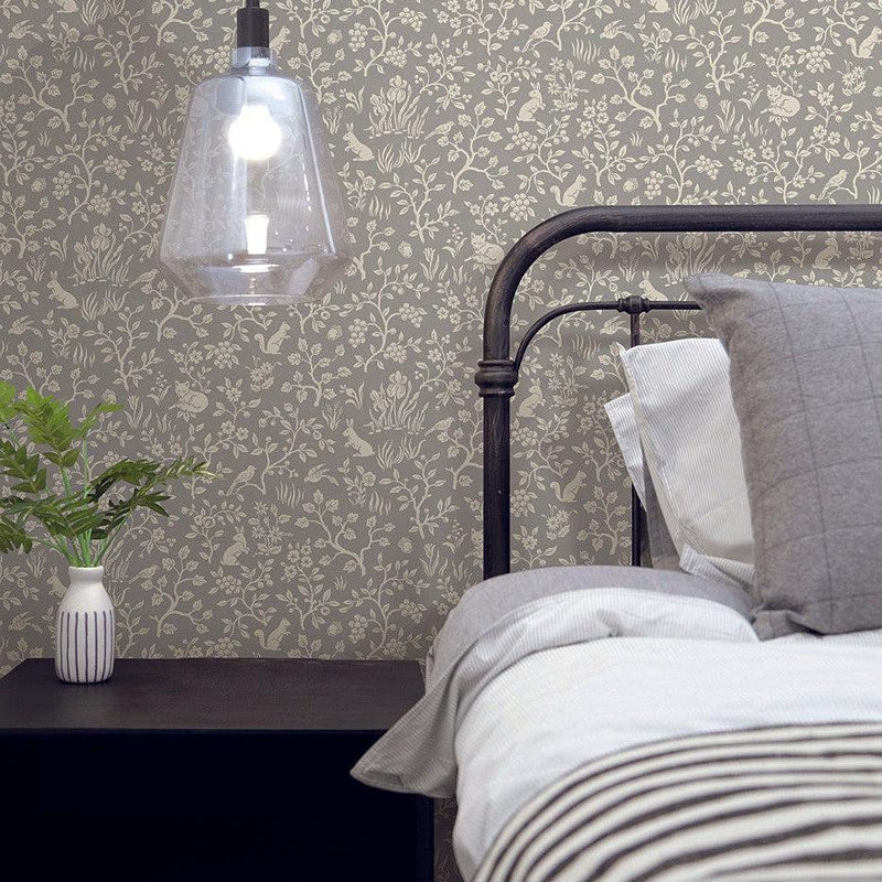 Wallpaper Magnolia Home Fox & Hare Peel & Stick Wallpaper Sample // Grey 8 x 10 