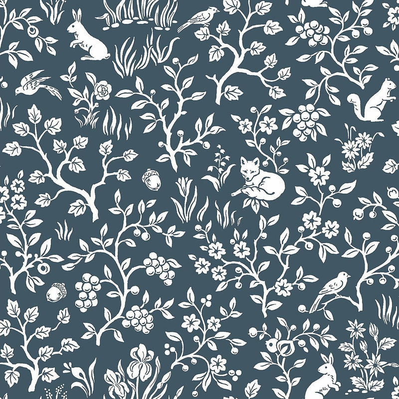 Wallpaper Magnolia Home Fox & Hare Peel & Stick Wallpaper Sample // Navy 8 x 10 